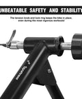 Close-up of Indoor Bike Trainer Stand For Home Gym With Quiet Fluid Resistance Wheel's safety locking mechanism