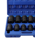 Sick 12 Piece 3/4 Inch Hex Impact Socket Kit, 3 Inches Long Rugged Design With Rust Proof Coating For Heavy Torque Jobs Plus Storage Case, Perfect For Tough Garage Work. black impact socket set in blue case