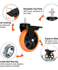 5-Inch Stem Caster Wheels With Brakes, Dual Locking Swivel Casters, heavy-duty, detailed view with specifications
