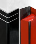 Heavy Duty Self Adhesive Wall Corner Protectors 45 By 1 Inch Solid Aluminum Corner Guards Black on corner wall with red backing being peeled.