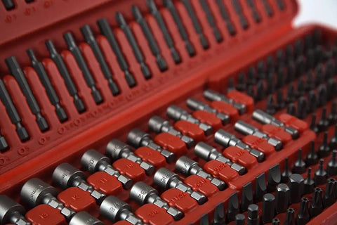 Master Bit Set 208-Piece Kit With Standard And Deep Bits, S2 Steel, in open blow mold carry case showing organized tool layout.