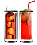Heavy Duty Double Wall Insulated Borosilicate Glass Tumblers Set Of 2 20 Oz with drinks and ice for cocktails and smoothies.
