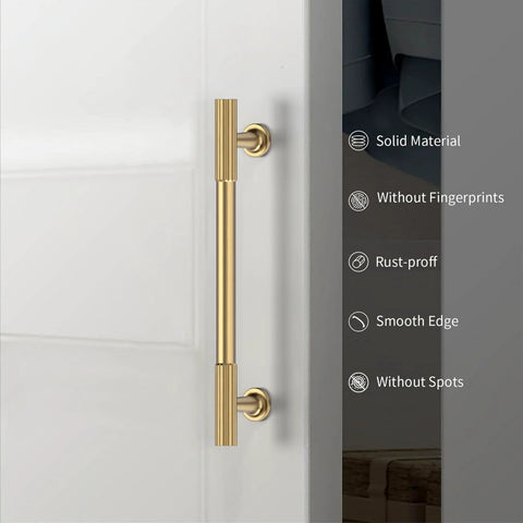 Ten Pack 5 Inch Cabinet Handles With Champagne Bronze Finish installed on a white cupboard, showcasing solid zinc alloy material and smooth edge