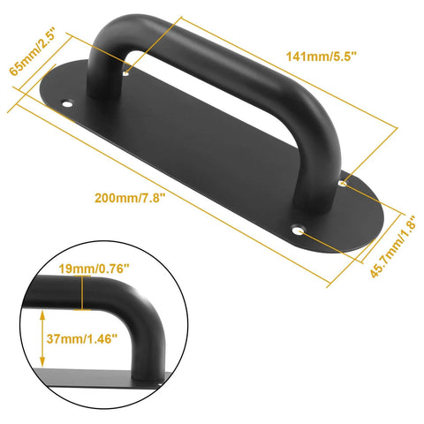 2 Pack Matte Black Door Handle Pull Plate Set For Barn Doors And Cabinets, Beefy Yet Sleek Heavy Duty Stainless Steel Sliding Door Pulls, 7.8 Inch Long By 2.5 Inch Wide, Mounting Hole Spacing 5.5 Inch By 1.8 Inch, Includes 8 Screws