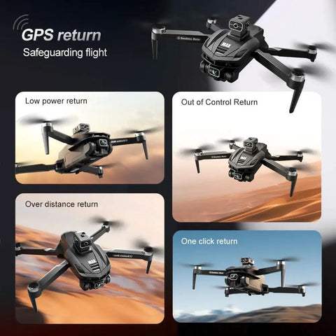 FPV Drone With 1080P HD Camera And Obstacle Avoidance, Brushless Motors, Auto Return, showcasing GPS return features.
