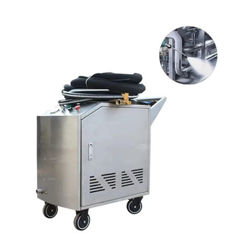 Industrial Grade Dry Ice Blaster With CO2 Cleaning System For Semiconductor Machinery, steel, wheeled, equipped with hoses.