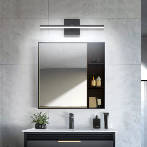Sleek 18 Inch Black LED Vanity Light For Your Bathroom Over Mirror Dimmable Modern Fixture Matte Black Metal With Acrylic Diffuser