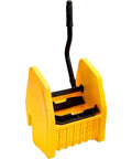 Yellow Down Press Mop Wringer Top Shelf Commercial Cleaning Gear, heavy-duty mop wringer with a lever handle for 26 or 33 quart buckets.