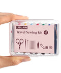Mini Travel Sewing Kit For Adults And Beginners Big Eye Steel Needles For Easy Threading 43 Piece Hand Sewing Set shown in hand