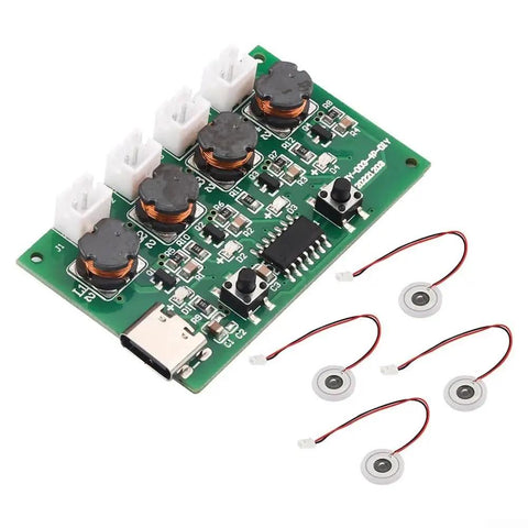 All In One DIY Humidifier Kit 5V Mist Maker Module Fogger Part With Atomizing Tablets Air Humidifying Component And Electronic Controller For Easy Humidity Boost In Small Projects, PCB board with 4 atomizer discs