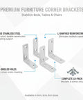 Diagram showcasing Beefy Heavy Duty L Shaped Corner Brackets Set Of 10 With Screws For Bed Frames Tables And Chairs Rust Resistant Stainless Steel To Stop Wobble And Keep Joints Solid.