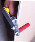 Close-up of Rock Solid Two Piece Gypsum Board Lifter And Ceramic Tile Glass Carrier Pair with yellow handle for moving gypsum board.