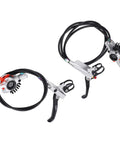 Upgrade Your Ride With This Badass Dual Piston Mechanical Disc Brake Set For Mountain And Road Bikes Cable Actuated Aluminum Alloy Calipers Front Rear Kit With Epic Grip Control Silver showing dual piston calipers and levers.
