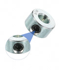 Sixteen Piece Set Screw Shaft Collars, Three Sixteenth Inch Bore, Seven Sixteenth Inch Outer Diameter, One Quarter Inch Width, Zinc Plated Carbon Steel, Locking Axle Collar Clamp for Linear Rods and Guides, Built Tough Positioning Spacers and Stops close-up of set screw