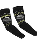 Vintage American Flag Cooling Arm Sleeves Featuring Bold Mechanic Designs Crafted From Breezy Ice Silk To Keep You Dang Cozy And Sun Safe While You Chill Out At The Grill Or Job Site, showing a black pair with engine graphic.