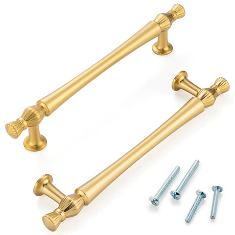 Top Tier Brushed Gold Cabinet Pulls With Five Inch Mounting Centers And Solid Metal Build For Kitchens And Baths Featuring Hassle Free Screw Setup and Classic French Style Hardware