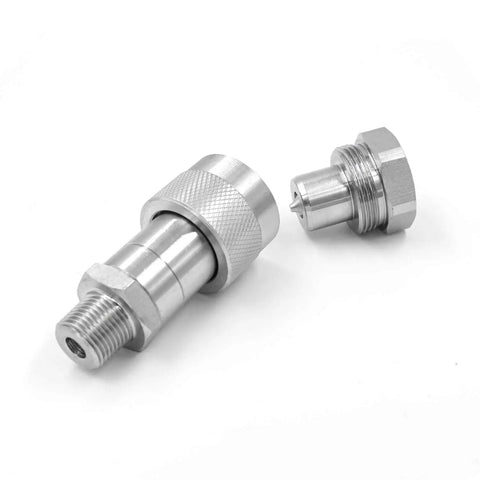 Three Eighths Inch NPT Poppet Beefed Up High Duty 10000 PSI Quick Connect Coupling With Dust Caps Interchangeable With Parker 3000 Series
