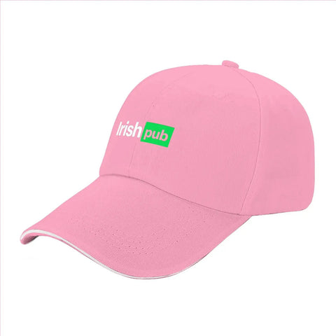 Party Ready Saint Patrick's Day Pub Cap For Men Pink Lightweight Adjustable Buckle One Size Fits Most with Irish pub logo