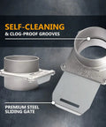 Heavy Duty Aluminum Blast Gate Four Inch Pair Featuring Sleek Anti Clog Seals And Killer Airflow Control That Keeps Your Dust Collection Setup Running Slick with self-cleaning grooves.