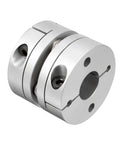 Beefy 12.7mm To 12mm Bore Flexible Diaphragm Motor Shaft Coupling Joint With Clamp Mount, Aluminum Hubs And Stainless Discs, Side View