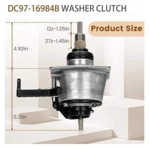 Washing Machine Drum Clutch Assembly DC97 16984A Replacement For Samsung Washers, 4.92in metal part with splined shaft