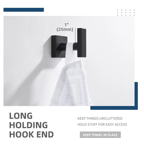 Matte Black Stainless Steel Towel Hook For Bathroom Wall Mount No Fuss Modern Hand Towel Rack