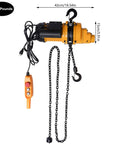 Heavy Duty Electric Chain Hoist 1100 Lb Capacity with aluminum body, steel hook, and control for smooth lifting tasks.