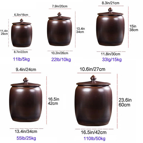 Heavy Weight Rice Storage Box Kitchen Sealed Grain Dispenser Airtight Cereal Jar With Lid Pantry Bin dimensions in various sizes.