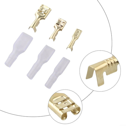 Top Tier 120 Piece Spade Connectors Kit With Heavy Gauge Male And Female Quick Disconnect Terminals In 2.8 4.8 Plus 6.3mm Sizes Perfect For Car Audio Wiring Projects Using Premium Tinned Copper Core For Zero Voltage Drop And Reliable High Current, 3 brass terminals and insulated sleeves