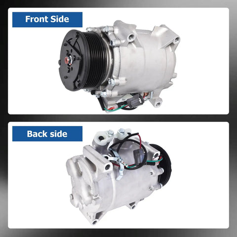 Rock Solid AC Compressor Replacement For Honda CRV 2002 To 2006 2.4L Engine CO 10663AC front and back view showcasing installation details.