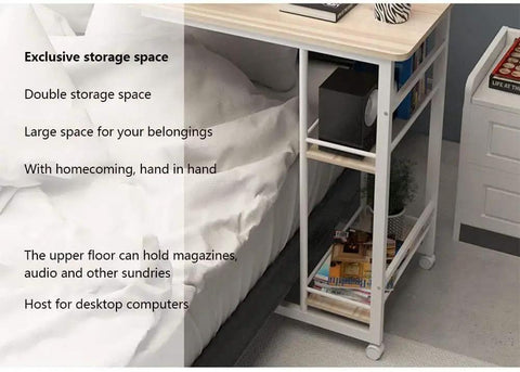 Heavy Duty Mobile Overbed Laptop Desk With Wicked Smooth Lockable Casters Reinforced Steel Build Slides Right Under The Bed showcasing double storage space.