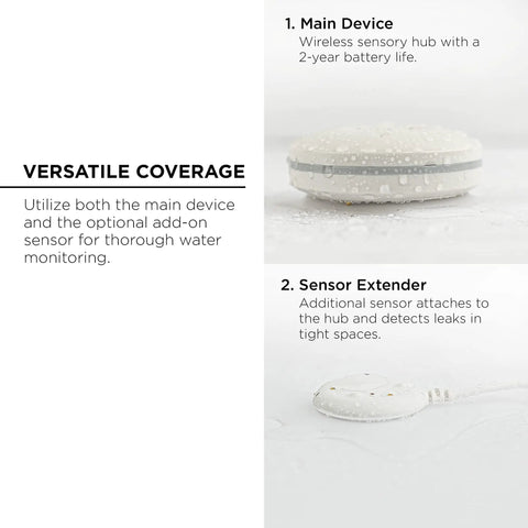 Smart Water Leak Sensor And Alarm With 2.4 GHz Wi Fi, Flood Detection, Real Time App Notifications, No Hub Required, Easy Setup, white