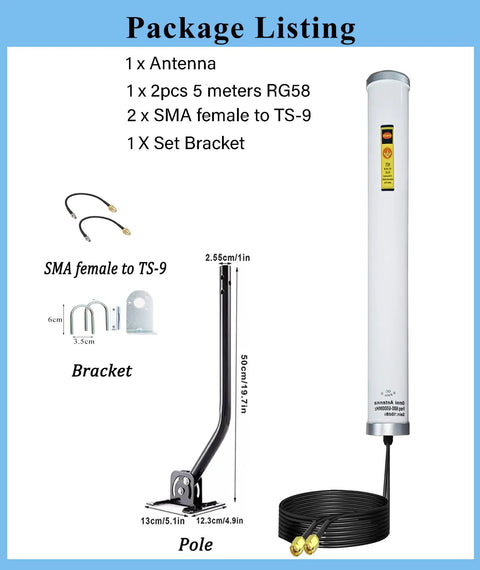 Premium Omni Directional 5G And 4G LTE Router Antenna Delivering Kick Butt Signal Strength And Smooth As Butter Data Throughput Across 600 To 6000Mhz Frequencies Comes With Five Meter Cable And Roof Mount Plate