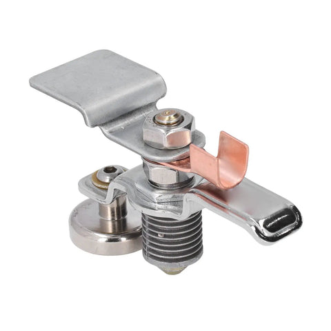 Heavy Duty 200 Amp Magnetic Welding Ground Clamp With RunOn Tab And Brass Nose Connector showing sturdy brass and steel components.