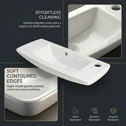 20 Inch Wall Mounted Bathroom Sink With DIY Friendly Slip On Install Space Saving Design Single Faucet Hole Glossy White Finish