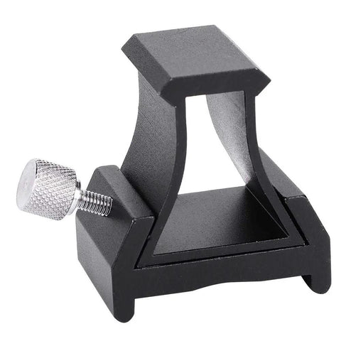 Easy Install Telescope Mount Bracket For Finderscope Dovetail Slot Plate Screw Accessory Fits Meade Orion Schmidt Cassegrain Telescopes Premium Aluminum Construction Celestron Compatible, shown in black aluminum with a side screw.