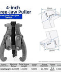 Heavy Duty Bearing Puller Set With 28 Ton Force For Hub And Axle Removal Made Of Strong Steel Adjustable Gear Separator Tool Kit Fits Range 3 To 28 Inches Good For Fixing Cars Beast Mode Fast Without Damage Or Extra Repair Bills, 4-inch three-jaw puller