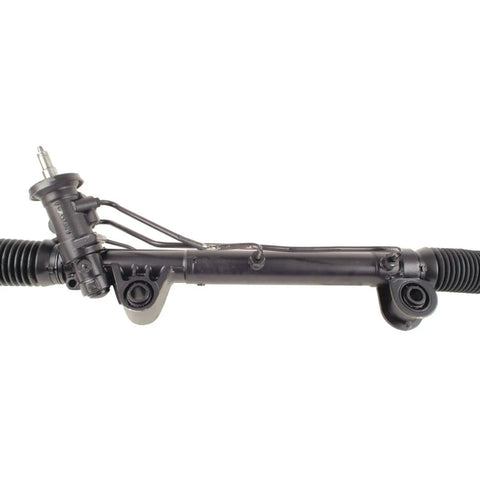 Front view of remanufactured hydraulic power steering rack and pinion complete unit renewed for easy install and smooth steering.