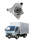 Bulletproof Me017287 Straight Bolt On Replacement Vacuum Pump Fits Mitsubishi 4D33 And 4D34 Fuso Canter mounted above commercial truck.