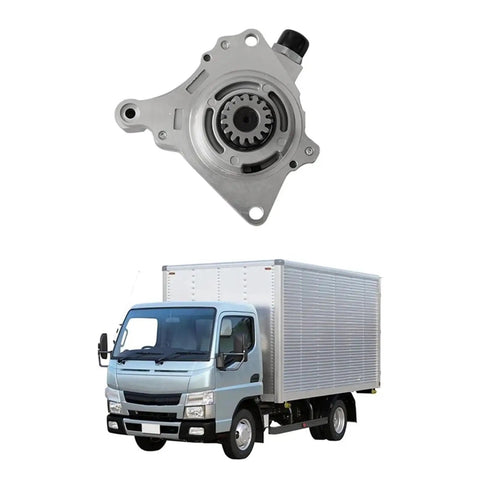Bulletproof Me017287 Straight Bolt On Replacement Vacuum Pump Fits Mitsubishi 4D33 And 4D34 Fuso Canter mounted above commercial truck.