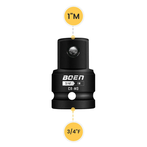 Rock Solid 3/4 Female To 1 Male Impact Socket Adapter With Spring Loaded Ball Lock Chrome Moly Steel Conversion Sleeve Grips Tight For Dead Simple Driver Setup And Heavy Use, showing size markings.
