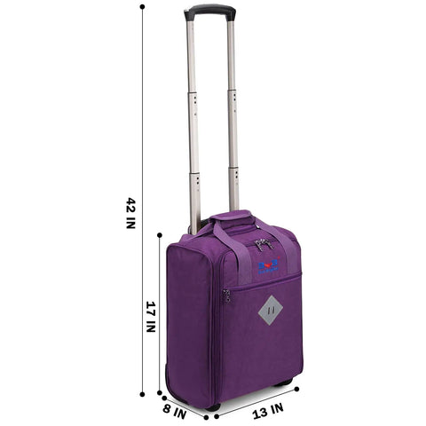 Underseat Rolling Carry On Bag 17x13x8 Inches Personal Item For JetBlue Spirit Frontier And Most Airlines Purple Duffel Style