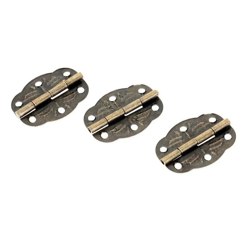 Three 20pcs Antique Butterfly Hinges For Wooden Jewelry Box Set With Vintage Iron Design shown in bronze finish.