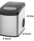 Countertop Ice Maker Machine With Premium Stainless Steel Body And Black Viewing Lid, 12.5x9.4 inch size, top angle view.