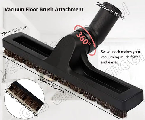 32mm Hardwood Floor Brush With 360 Degree Swivel Head, 12 Inch Wide Multi Surface Vacuum Attachment for floors and rugs