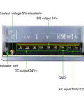 Dc 24V 15A 360W Plug And Play Power Supply Universal Regulated Switching Transformer Adapter Led Driver with 110V 220V input front view showing connections and indicator light