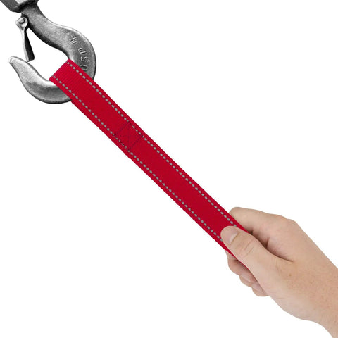 1 Inch Red Reflective Winch Hook Pull Strap With Nylon Core 12 Inch Length Dual Reflective Strips For High Visibility Fits Most Winch Hooks Heavy Duty Recovery Tool, red strap on winch hook