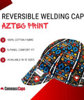 Reversible Welding Cap With Aztec Print On One Side And Solid Color On The Other 6 Panel 100 Percent Cotton Work Hat For Welders