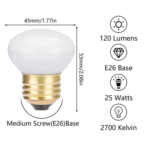 Six Pack R14 Mini Reflector Light Bulbs 25W 120V Dimmable E26 Medium Base Frosted For Showcase Lamps And Accent Lighting