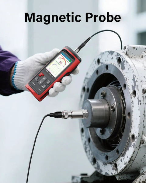 Digital Vibration Meter For Motors And HVAC Systems Pro Grade Vibration Analysis Tool Measuring Acceleration velocity used with magnetic probe on motor